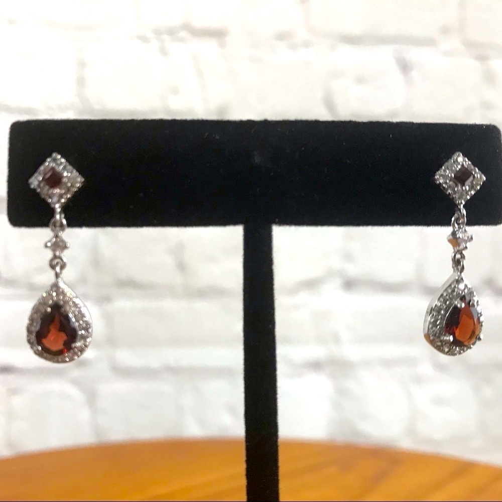 Ruby and Rhinestone Dangle Earrings - New Without Tags - Picture 2 of 3